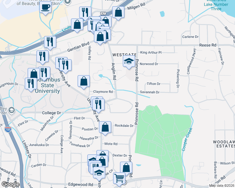 map of restaurants, bars, coffee shops, grocery stores, and more near 3837 Maryland Circle in Columbus