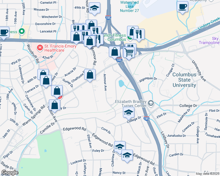 map of restaurants, bars, coffee shops, grocery stores, and more near 3828 Armour Avenue in Columbus