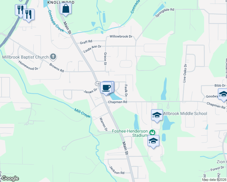 map of restaurants, bars, coffee shops, grocery stores, and more near 99 Cattail Curve in Millbrook
