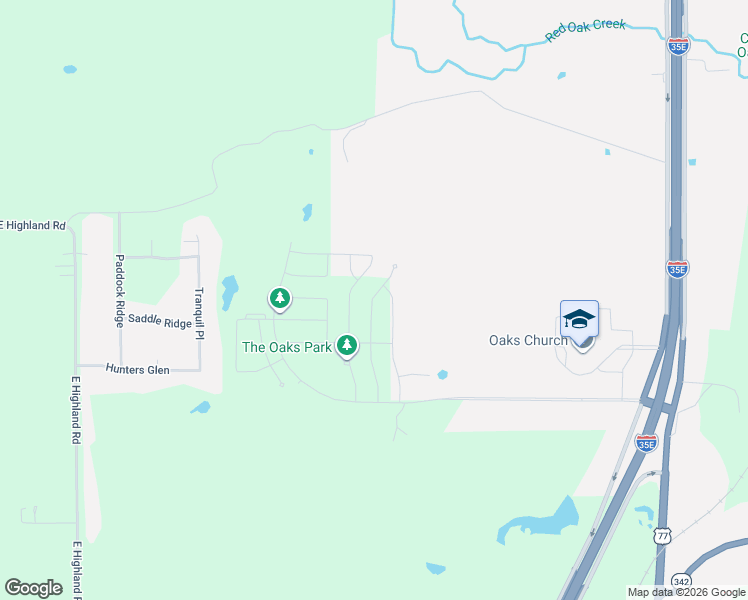 map of restaurants, bars, coffee shops, grocery stores, and more near 35 South Interstate 35 Service Road in Red Oak