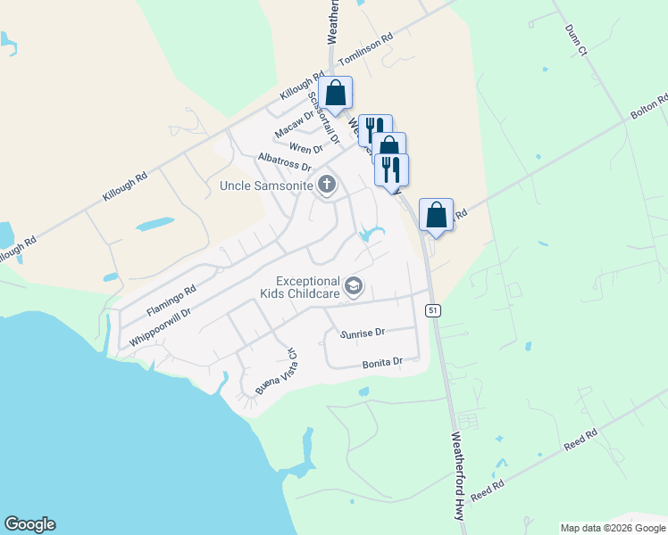 map of restaurants, bars, coffee shops, grocery stores, and more near 413 Whippoorwill Drive in Granbury