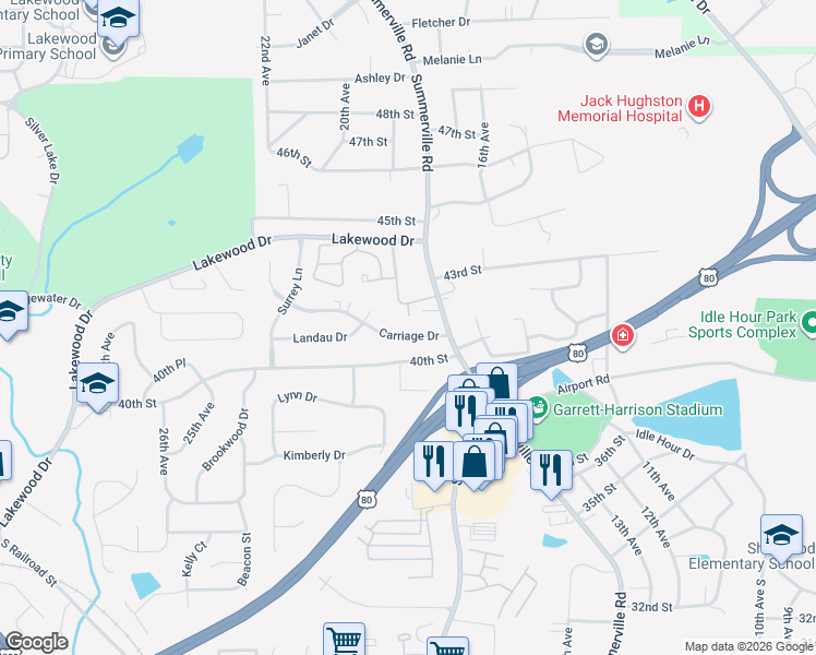 map of restaurants, bars, coffee shops, grocery stores, and more near 1706 Magnolia Place in Phenix City