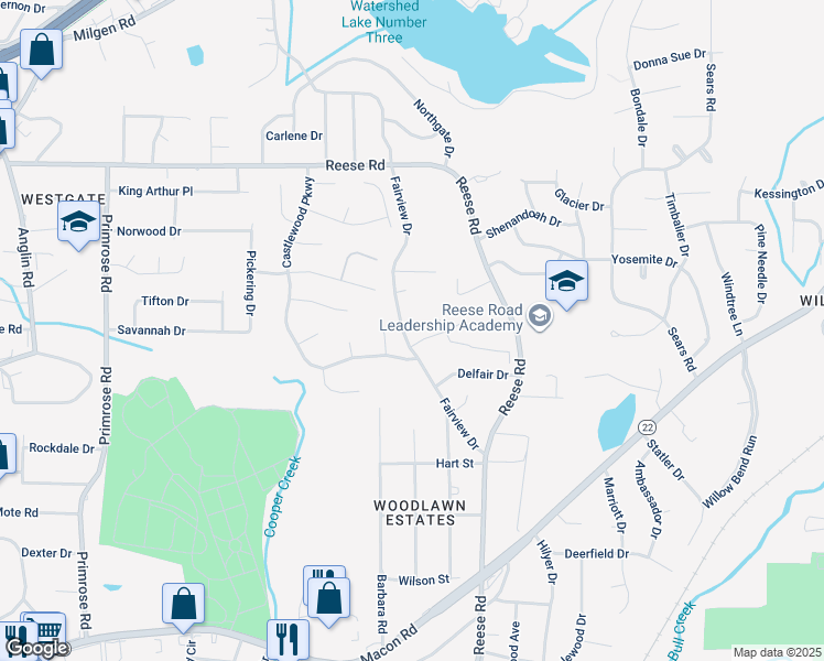 map of restaurants, bars, coffee shops, grocery stores, and more near 3 Hiddenwoods Court in Columbus