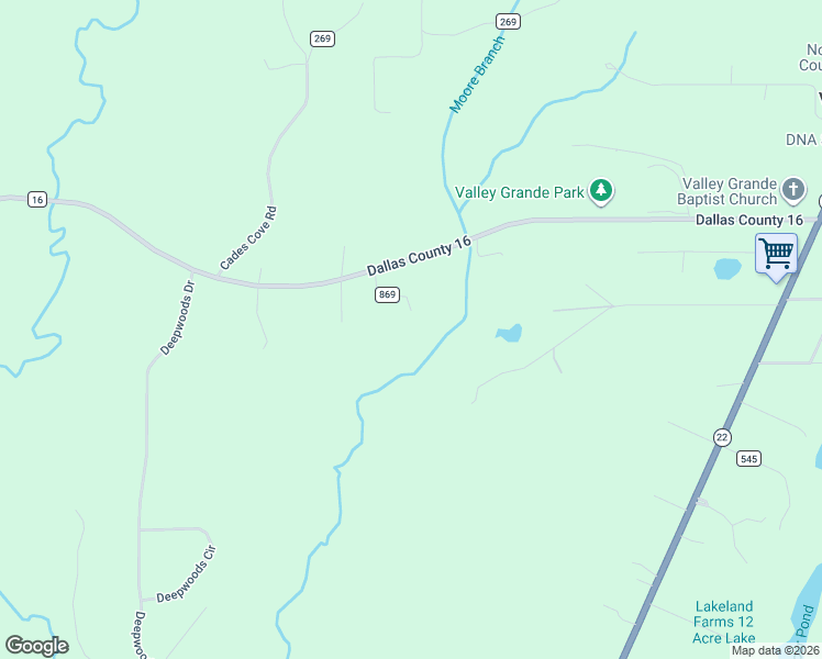 map of restaurants, bars, coffee shops, grocery stores, and more near County Road 869 in Valley Grande