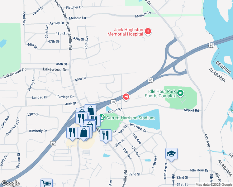 map of restaurants, bars, coffee shops, grocery stores, and more near 1303 40th Street in Phenix City