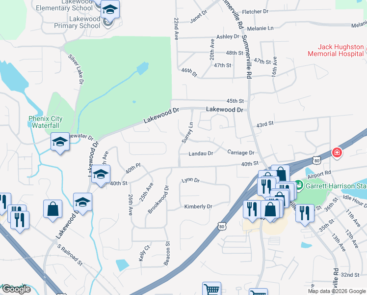 map of restaurants, bars, coffee shops, grocery stores, and more near 1908 Carriage Drive in Phenix City