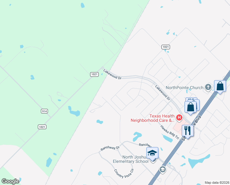 map of restaurants, bars, coffee shops, grocery stores, and more near 633 Mockingbird Lane in Burleson
