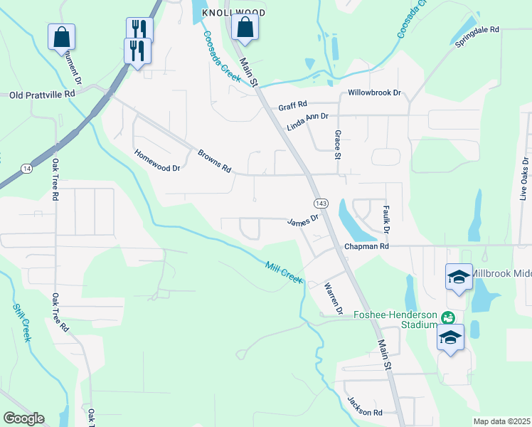 map of restaurants, bars, coffee shops, grocery stores, and more near 3540 Browns Road in Millbrook