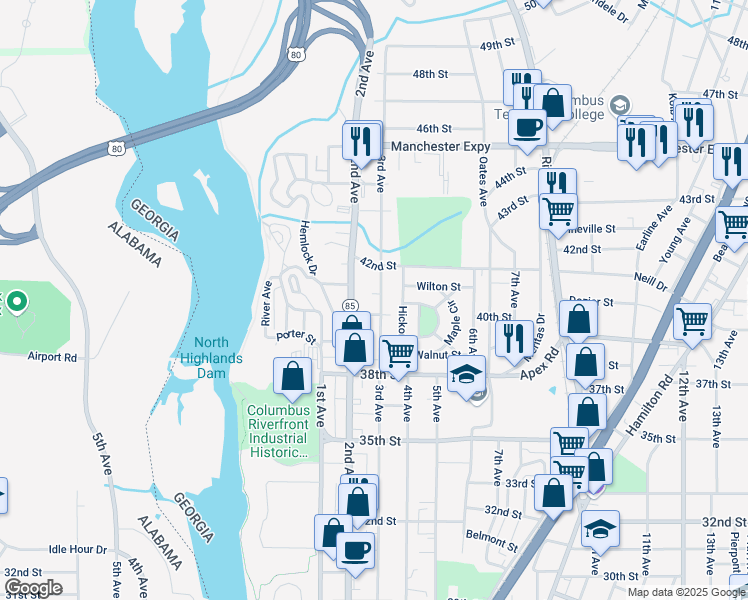 map of restaurants, bars, coffee shops, grocery stores, and more near 4026 3rd Avenue in Columbus