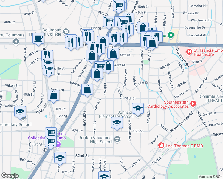 map of restaurants, bars, coffee shops, grocery stores, and more near 1420 41st Street in Columbus
