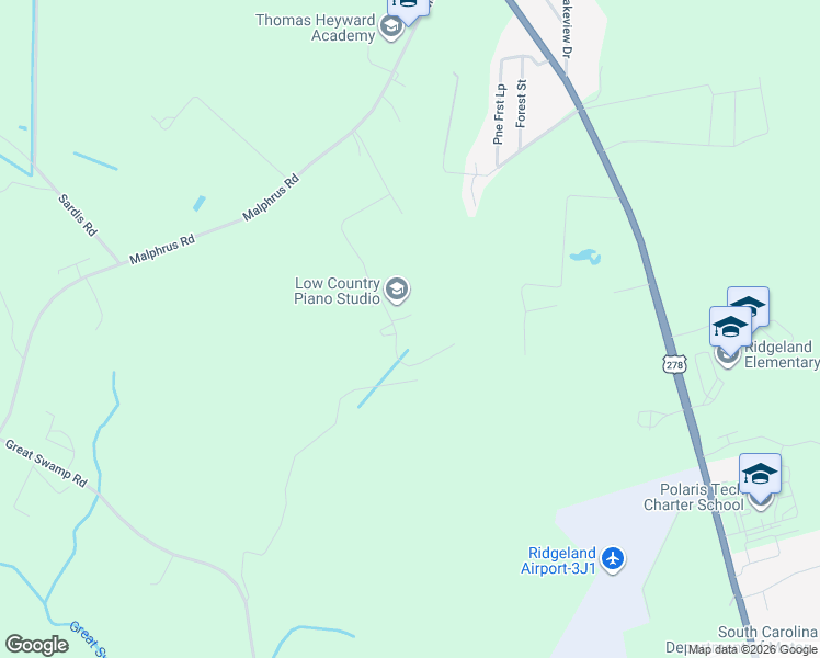 map of restaurants, bars, coffee shops, grocery stores, and more near Meredith Road in Ridgeland