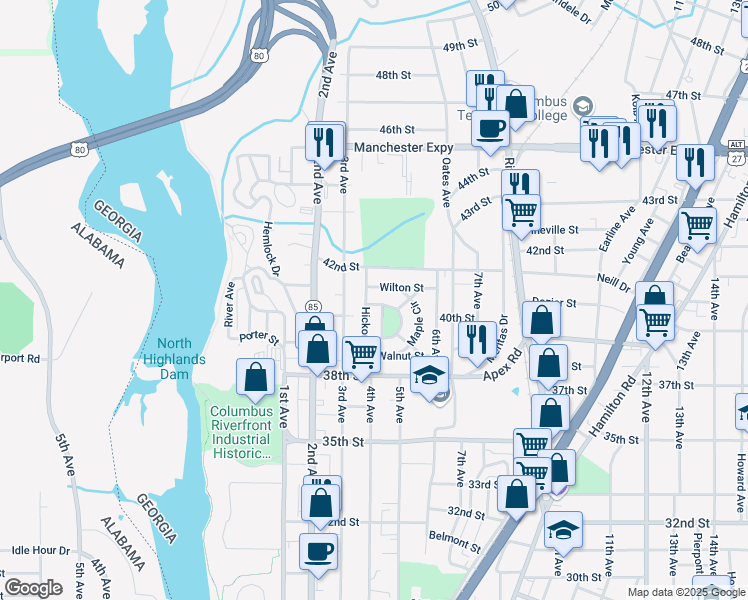 map of restaurants, bars, coffee shops, grocery stores, and more near 416 Wilton Street in Columbus