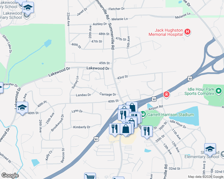 map of restaurants, bars, coffee shops, grocery stores, and more near 1706 Magnolia Place in Phenix City