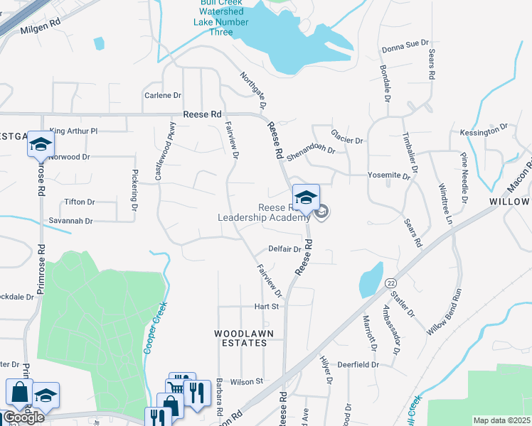 map of restaurants, bars, coffee shops, grocery stores, and more near 4713 Hiddenwoods Drive in Columbus