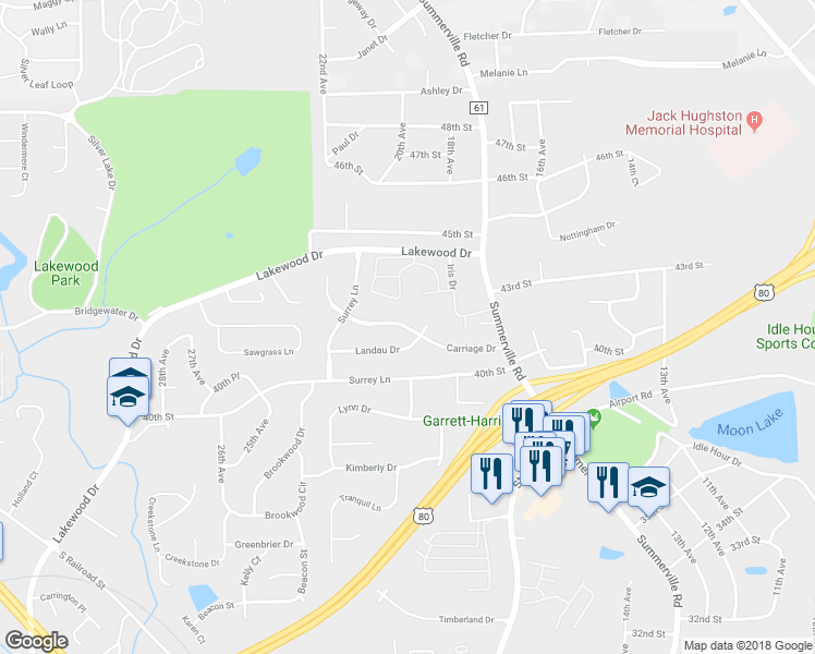 map of restaurants, bars, coffee shops, grocery stores, and more near 1808 Carriage Drive in Phenix City