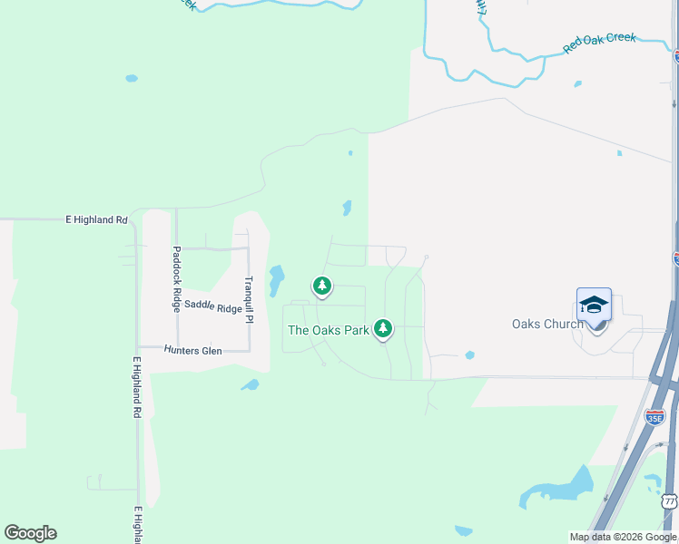 map of restaurants, bars, coffee shops, grocery stores, and more near 35 South Interstate 35 Service Road in Red Oak