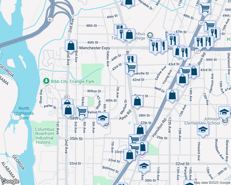 map of restaurants, bars, coffee shops, grocery stores, and more near 4028 Oates Avenue in Columbus