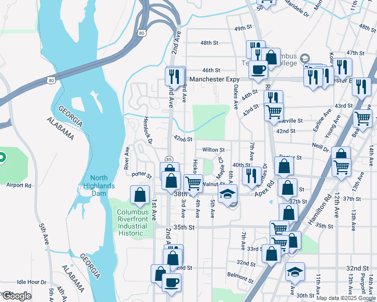 map of restaurants, bars, coffee shops, grocery stores, and more near 4026 3rd Avenue in Columbus