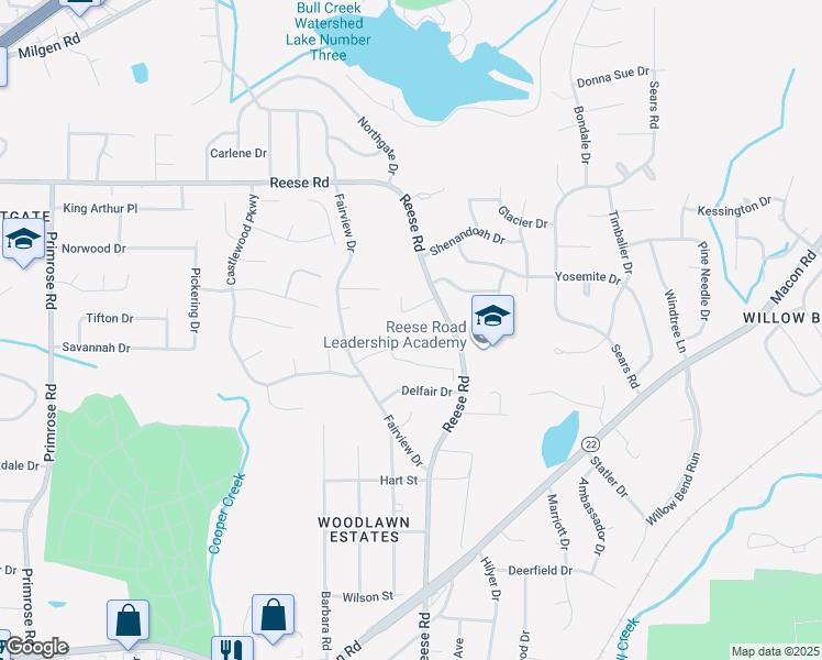 map of restaurants, bars, coffee shops, grocery stores, and more near 4713 Hiddenwoods Drive in Columbus