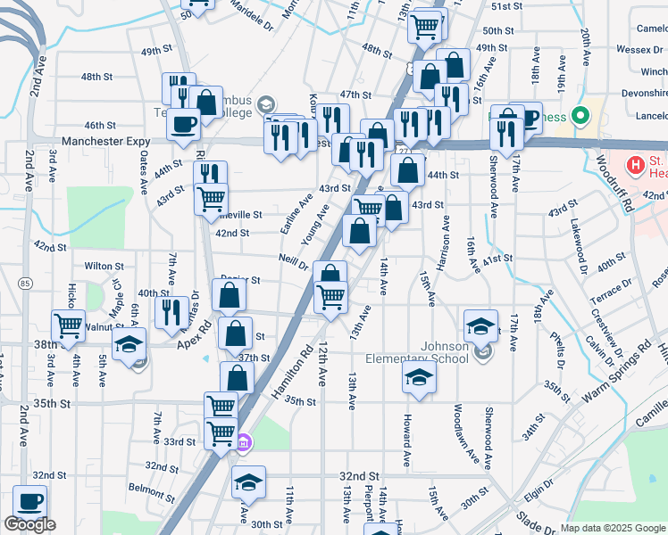 map of restaurants, bars, coffee shops, grocery stores, and more near 3977 Beallwood Avenue in Columbus
