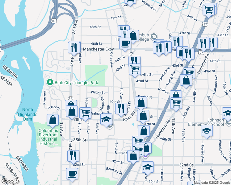 map of restaurants, bars, coffee shops, grocery stores, and more near 4028 Oates Avenue in Columbus