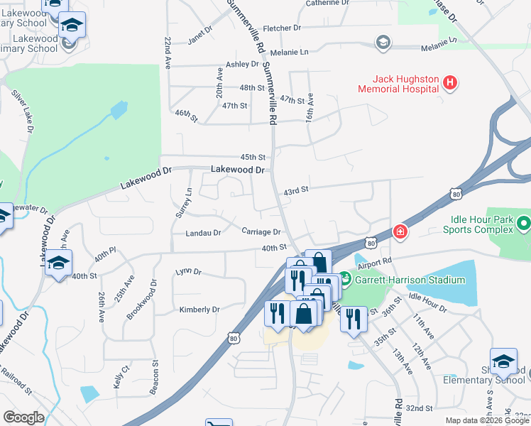 map of restaurants, bars, coffee shops, grocery stores, and more near 1706 Magnolia Place in Phenix City