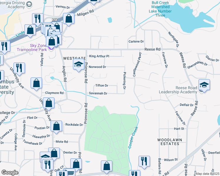 map of restaurants, bars, coffee shops, grocery stores, and more near 4032 Tifton Dr in Columbus