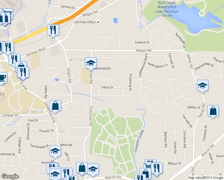 map of restaurants, bars, coffee shops, grocery stores, and more near 4020 Tifton Drive in Columbus