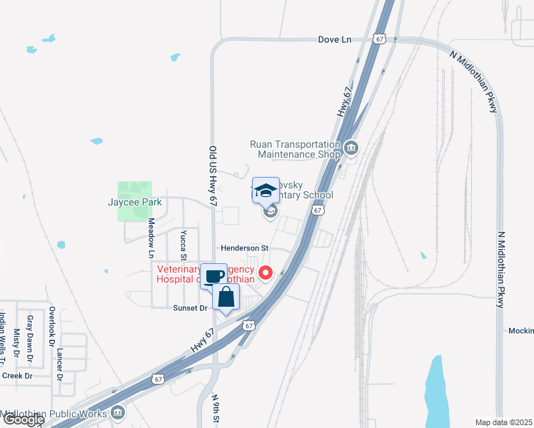 map of restaurants, bars, coffee shops, grocery stores, and more near 333 Church Street in Midlothian