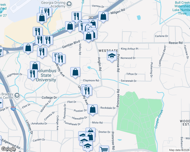 map of restaurants, bars, coffee shops, grocery stores, and more near 4035 Anglin Road in Columbus
