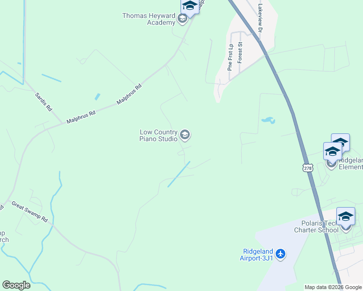 map of restaurants, bars, coffee shops, grocery stores, and more near Meredith Road in Ridgeland