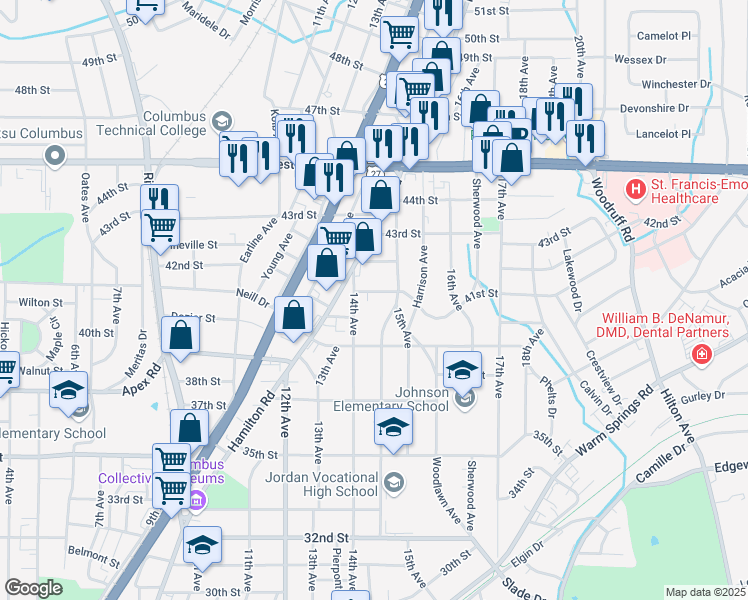 map of restaurants, bars, coffee shops, grocery stores, and more near 1420 41st Street in Columbus