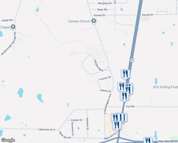 map of restaurants, bars, coffee shops, grocery stores, and more near 209 Creekside Drive in Marshall