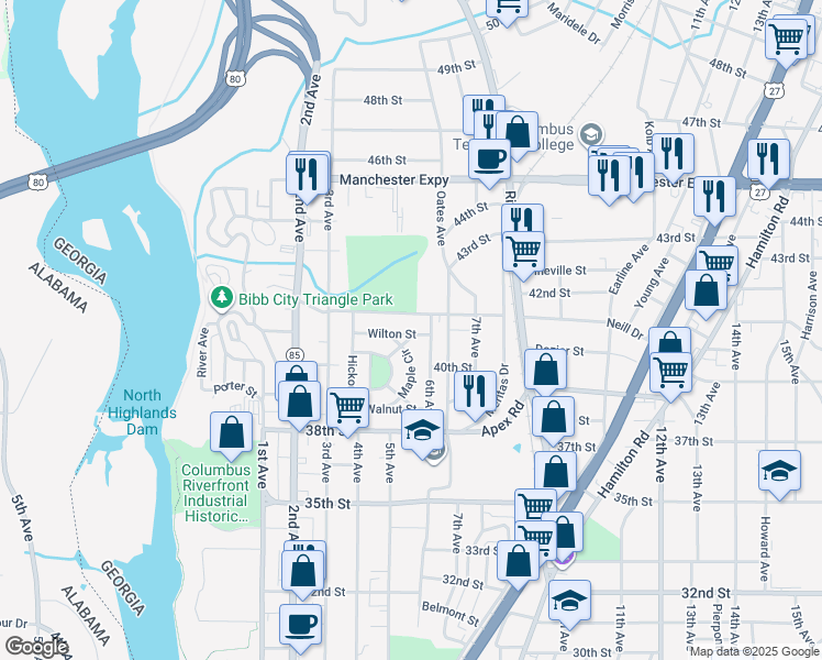 map of restaurants, bars, coffee shops, grocery stores, and more near 517 Wilton Street in Columbus