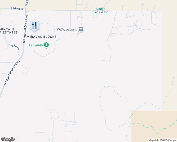 map of restaurants, bars, coffee shops, grocery stores, and more near 16400 North Ridge Rock Trail in Tucson