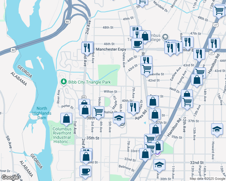 map of restaurants, bars, coffee shops, grocery stores, and more near 517 Wilton Street in Columbus