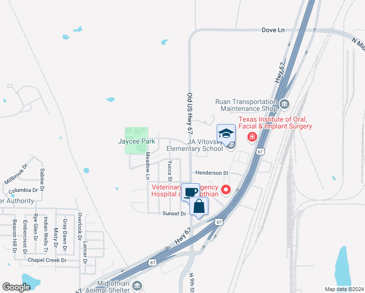 map of restaurants, bars, coffee shops, grocery stores, and more near 109 Pebble Creek Drive in Midlothian