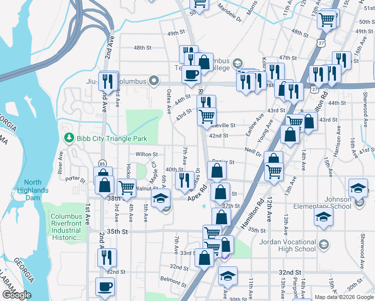 map of restaurants, bars, coffee shops, grocery stores, and more near 4116 7th Avenue in Columbus