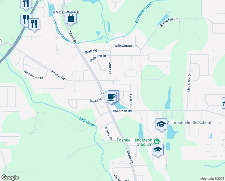 map of restaurants, bars, coffee shops, grocery stores, and more near 143 Cattail Curve in Millbrook