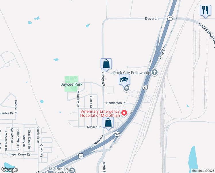 map of restaurants, bars, coffee shops, grocery stores, and more near 1600 North 9th Street in Midlothian