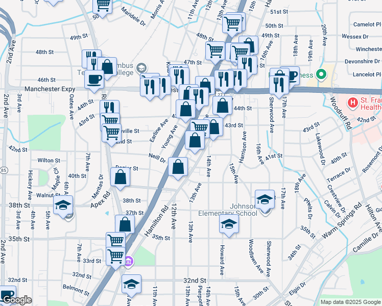 map of restaurants, bars, coffee shops, grocery stores, and more near 3977 Beallwood Avenue in Columbus