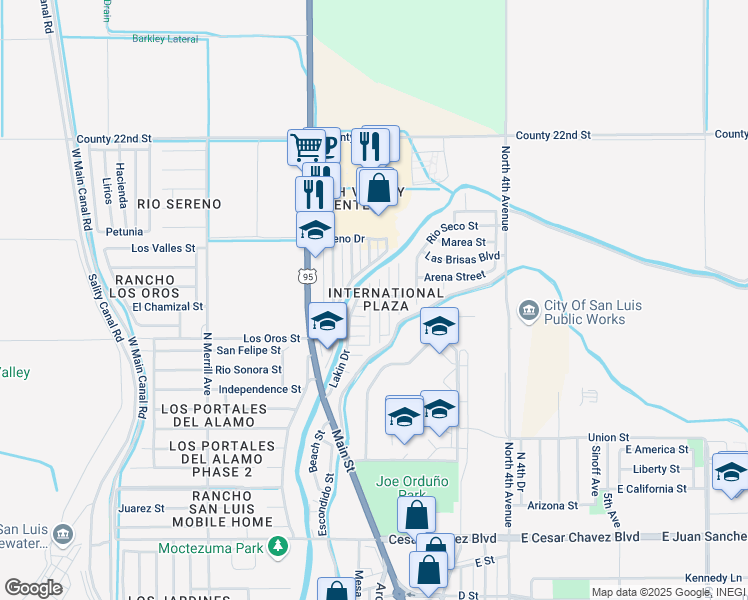 map of restaurants, bars, coffee shops, grocery stores, and more near 22354-22366 Guiu Drive in San Luis