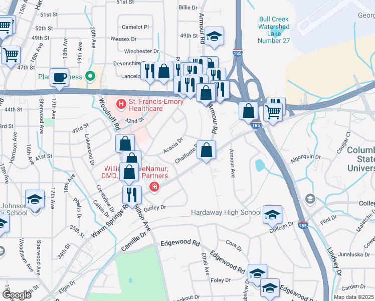 map of restaurants, bars, coffee shops, grocery stores, and more near 4201 Chalfonte Drive in Columbus