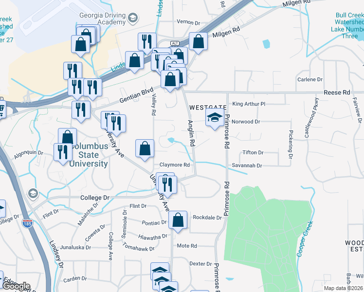 map of restaurants, bars, coffee shops, grocery stores, and more near 4151 Anglin Road in Columbus