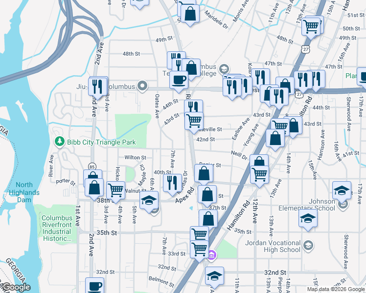 map of restaurants, bars, coffee shops, grocery stores, and more near 4221 Meritas Drive in Columbus