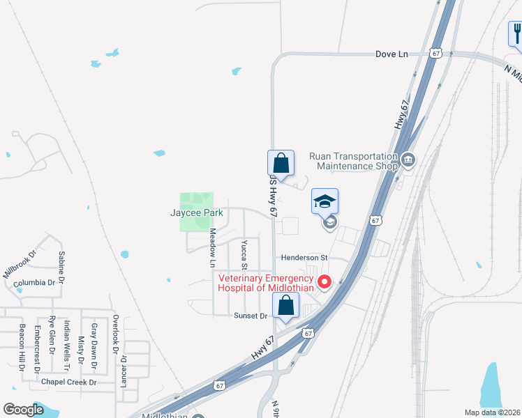 map of restaurants, bars, coffee shops, grocery stores, and more near 112 Pebble Creek Drive in Midlothian