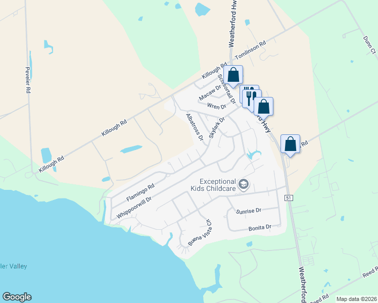 map of restaurants, bars, coffee shops, grocery stores, and more near 4612 Loon Court in Granbury