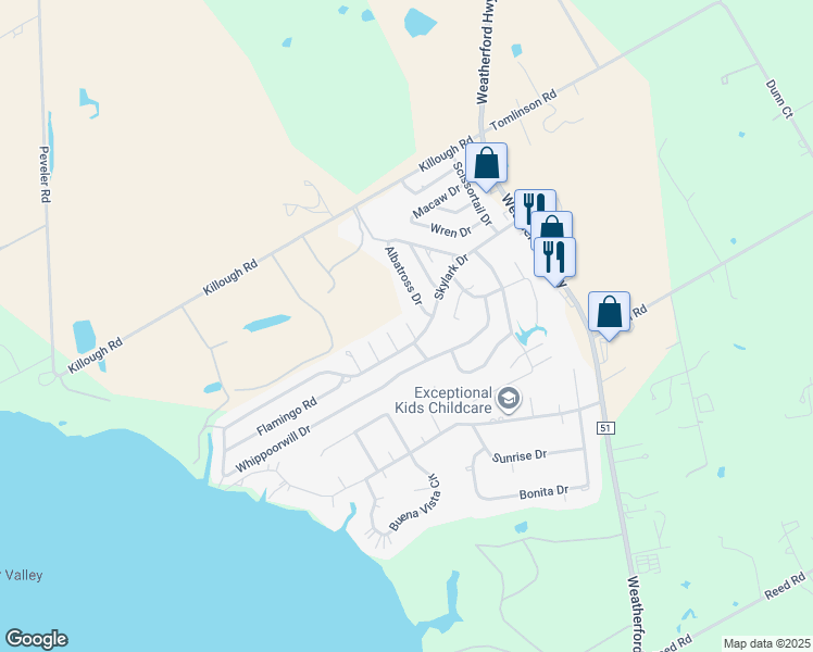 map of restaurants, bars, coffee shops, grocery stores, and more near 4608 Loon Court in Granbury