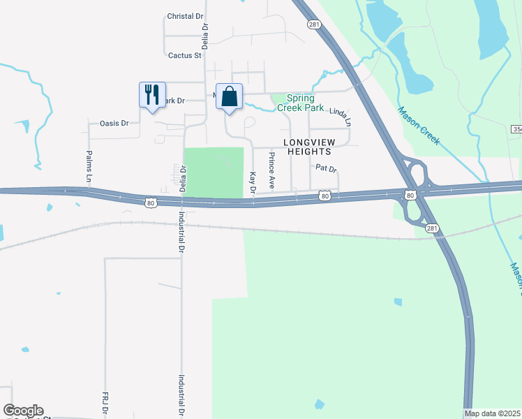 map of restaurants, bars, coffee shops, grocery stores, and more near 2900 East Marshall Avenue in Longview