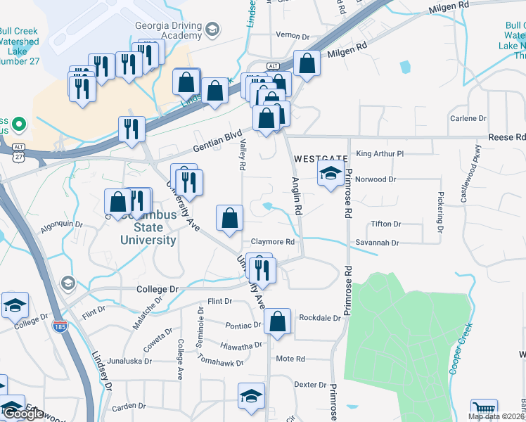 map of restaurants, bars, coffee shops, grocery stores, and more near 4151 Anglin Road in Columbus